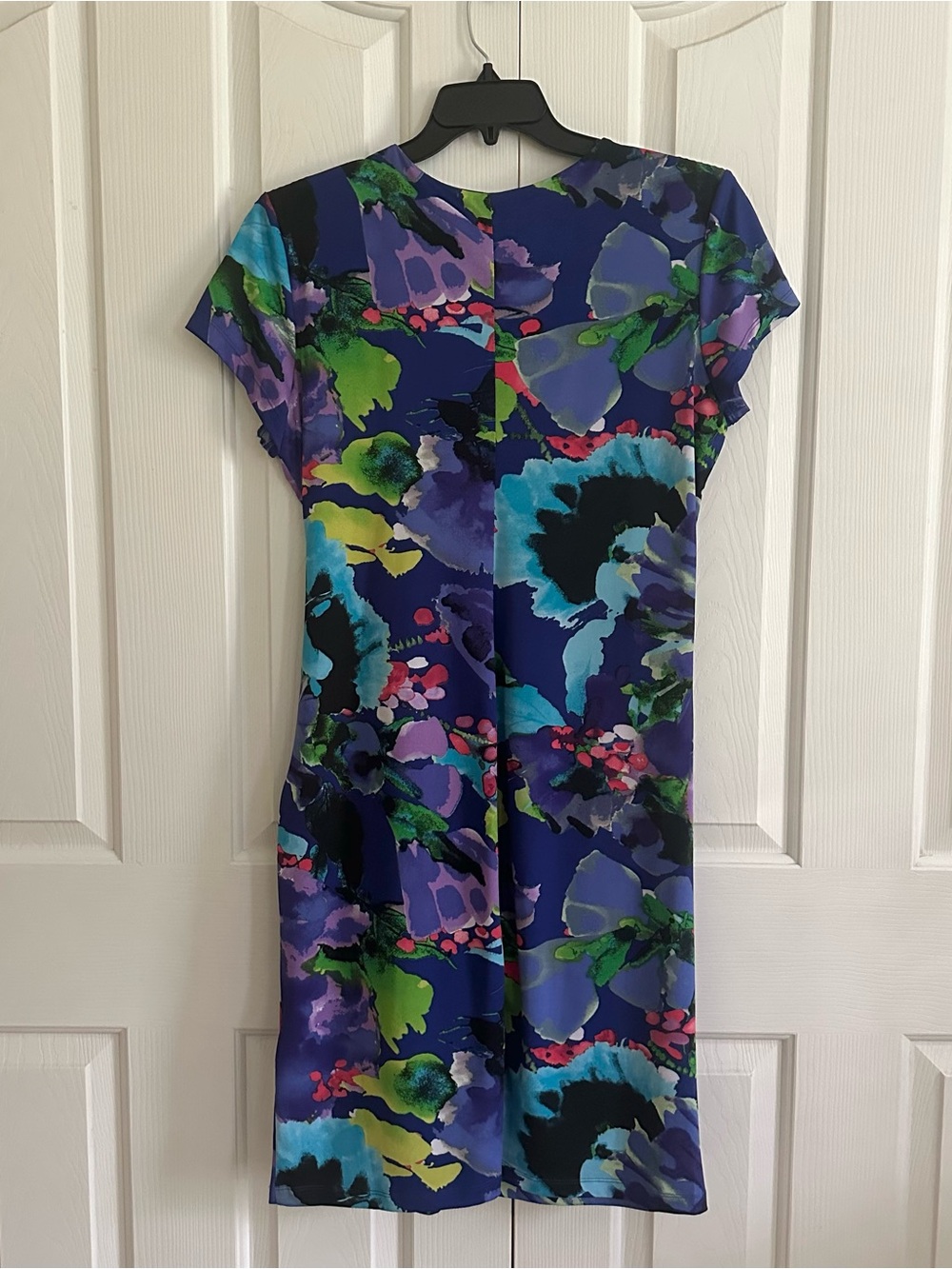 Shelby & Palmer Dress Purple Pink Blue Floral Cap Sleeve Faux Wrap Ruched XL - Picture 7 of 15